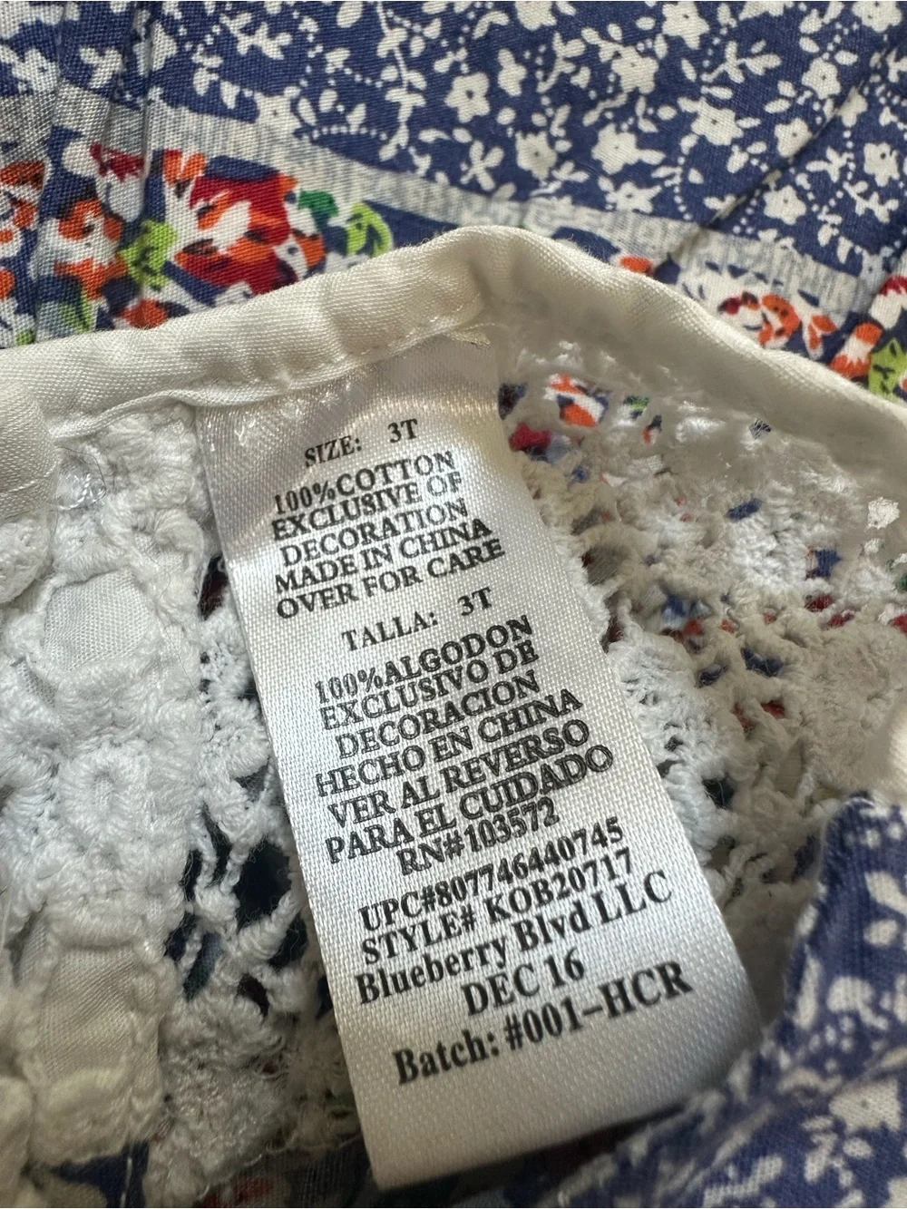 Blueberi Boulevard Girl’s Dress, Floral, Lace, Coquette, Cottagecore, Quilt, 3T